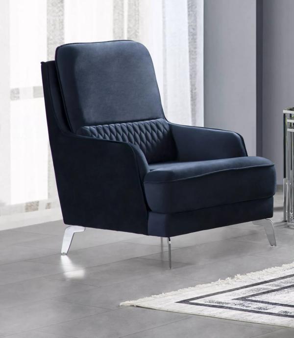 Sessel Dunkelblau Stoff Modern Chromfüße Komfort Hochlehner Elegant Design