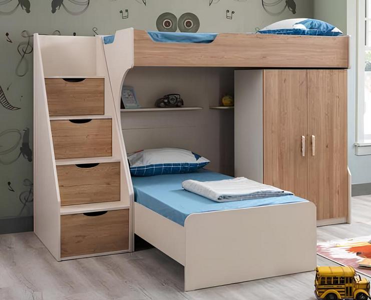 Kinderzimmer Möbelset Braun aus Holz mit Kinderbett, Nachttisch