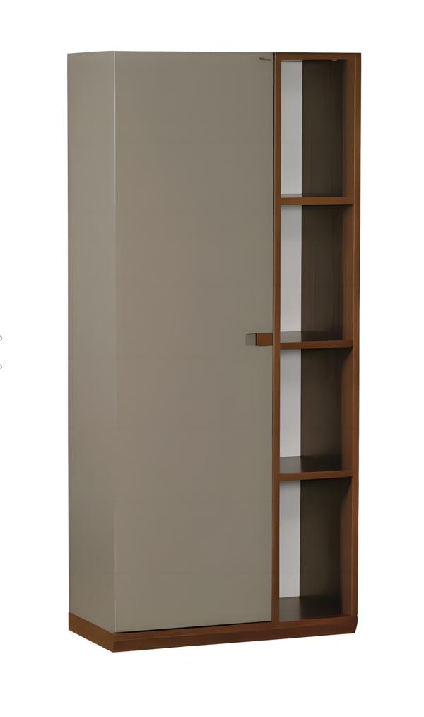 Elegantes graues Bücherregal aus Holz im modernen Design