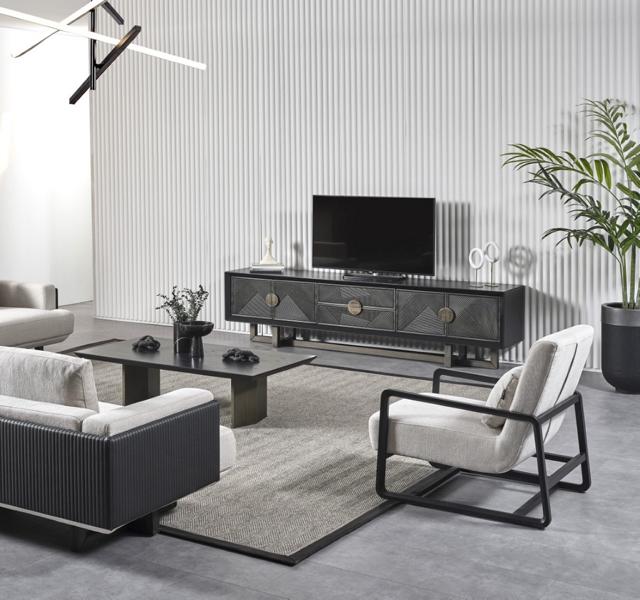 Moderner Wohnzimmermöbel-Set aus Textil in Braun mit Sessel