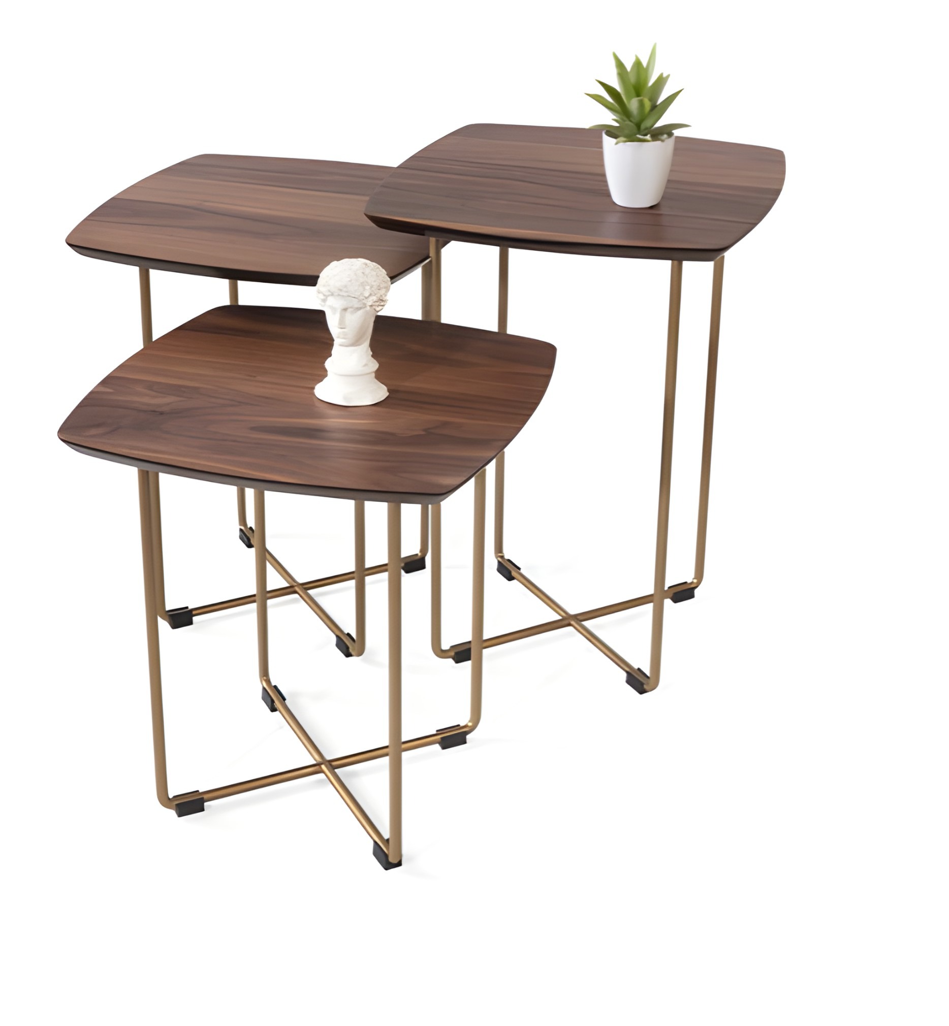 Stabile Beistelltische mit Metallfuß im minimalistischen Stil 3tlg.