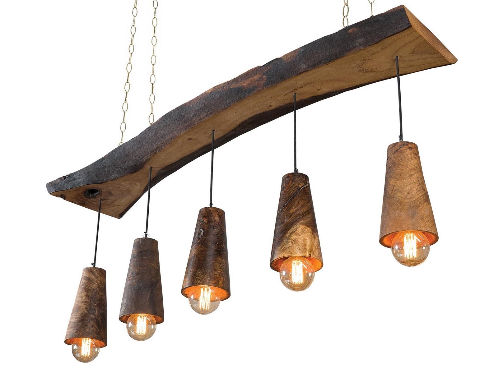 Braune Holzlampe elegantes Design warme Beleuchtung Wohnzimmer Büro