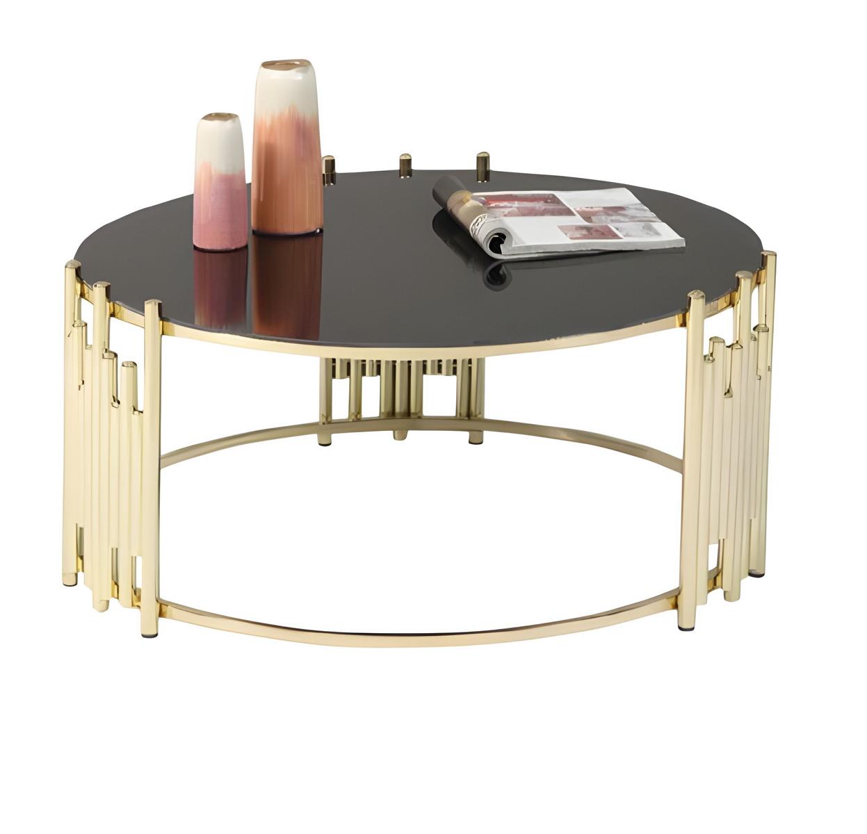 Goldfarbenes Metallgestell mit schwarzer Tischplatte - schön und zuverlässig