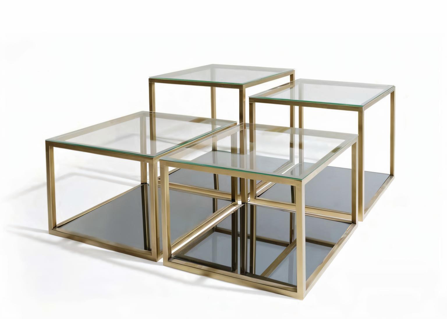 Couchtisch mit Glasplatte Spiegelboden und Metallrahmen 100x100