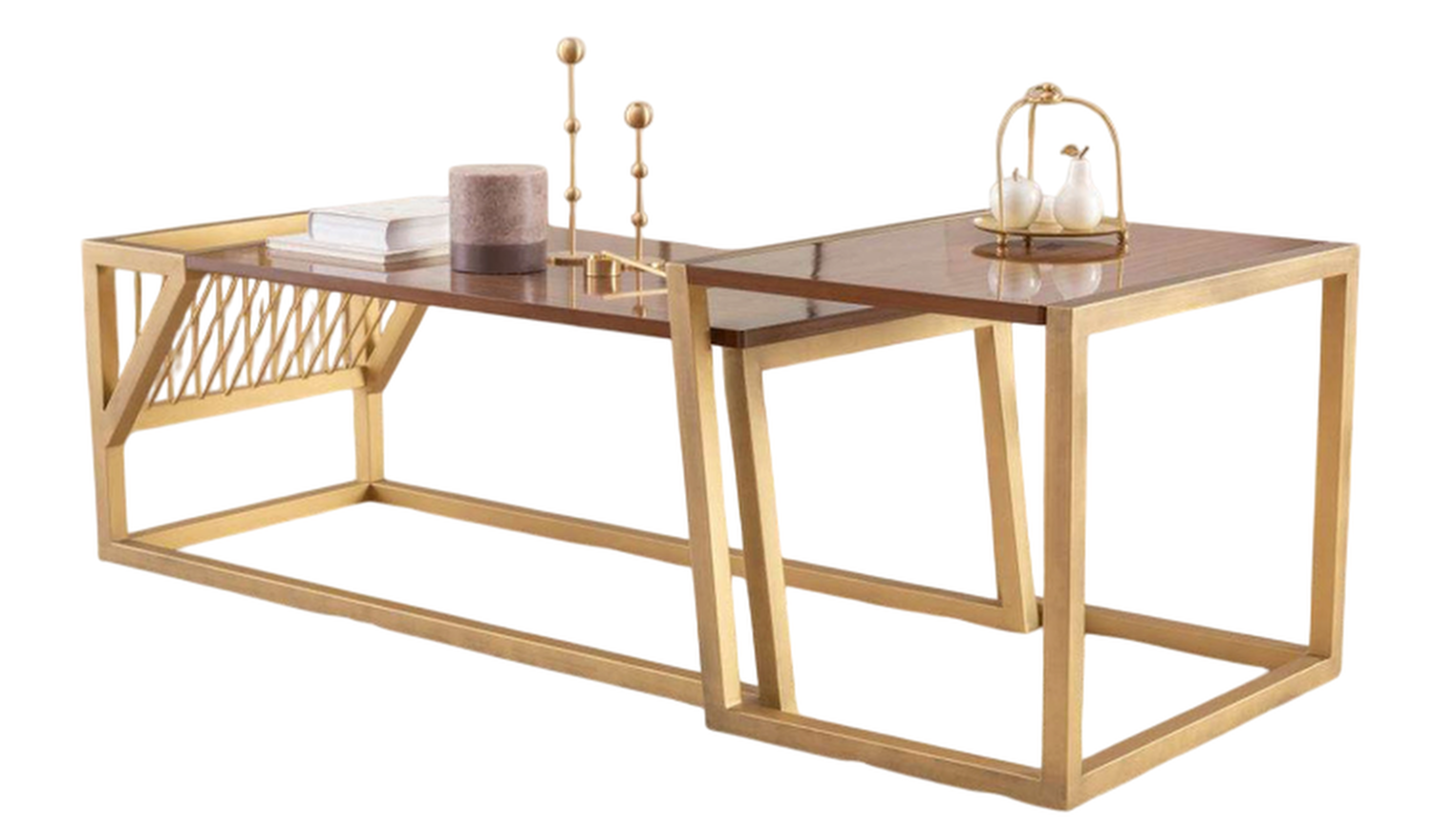 Satztisch Couchtisch aus Nussbaumfurnier mit Ablage 120x50 50x50