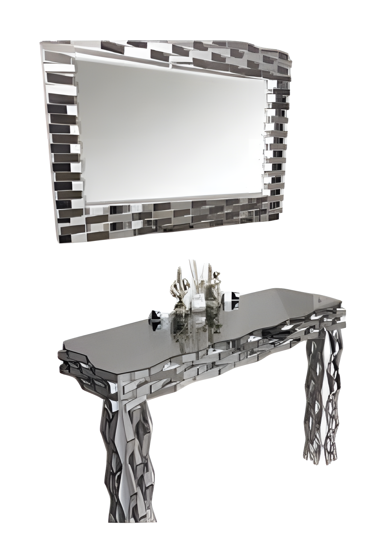 Moderne graue Holzkonsole mit Spiegel für eleganten Wohnstil