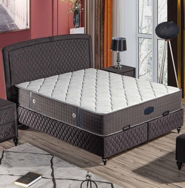 Schwarzes Textil-Holz Bett mit Matratze modern und elegant