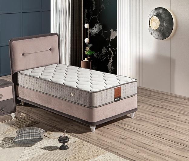 Beige Holz Textil Bett mit Matratze Elegant und Robust