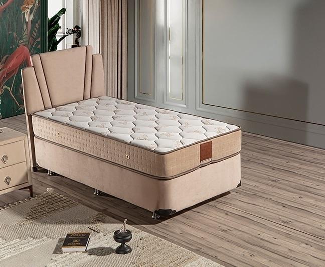 Beige Stoffbett mit Matratze Modern Schlafzimmermöbel