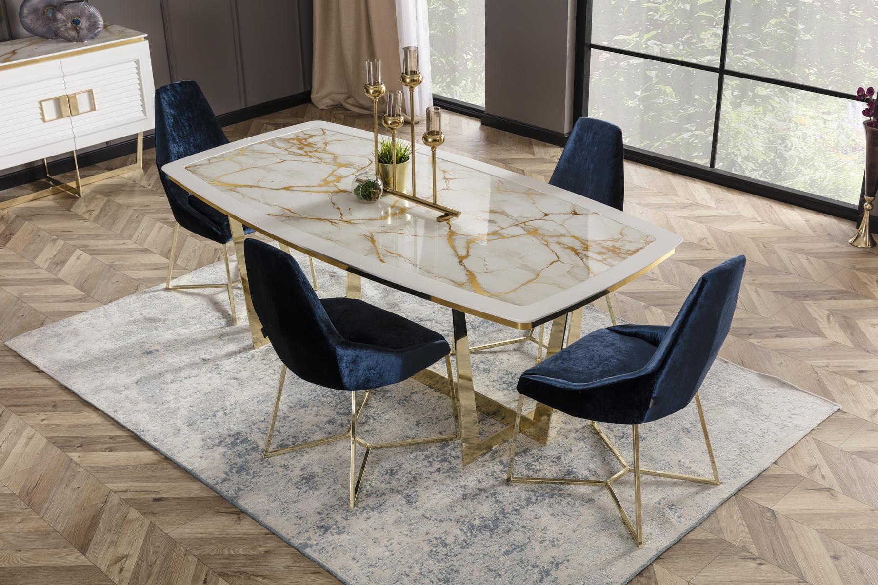 Elegantes weißes Esstisch- und Stühle-Set aus Holz und Metall