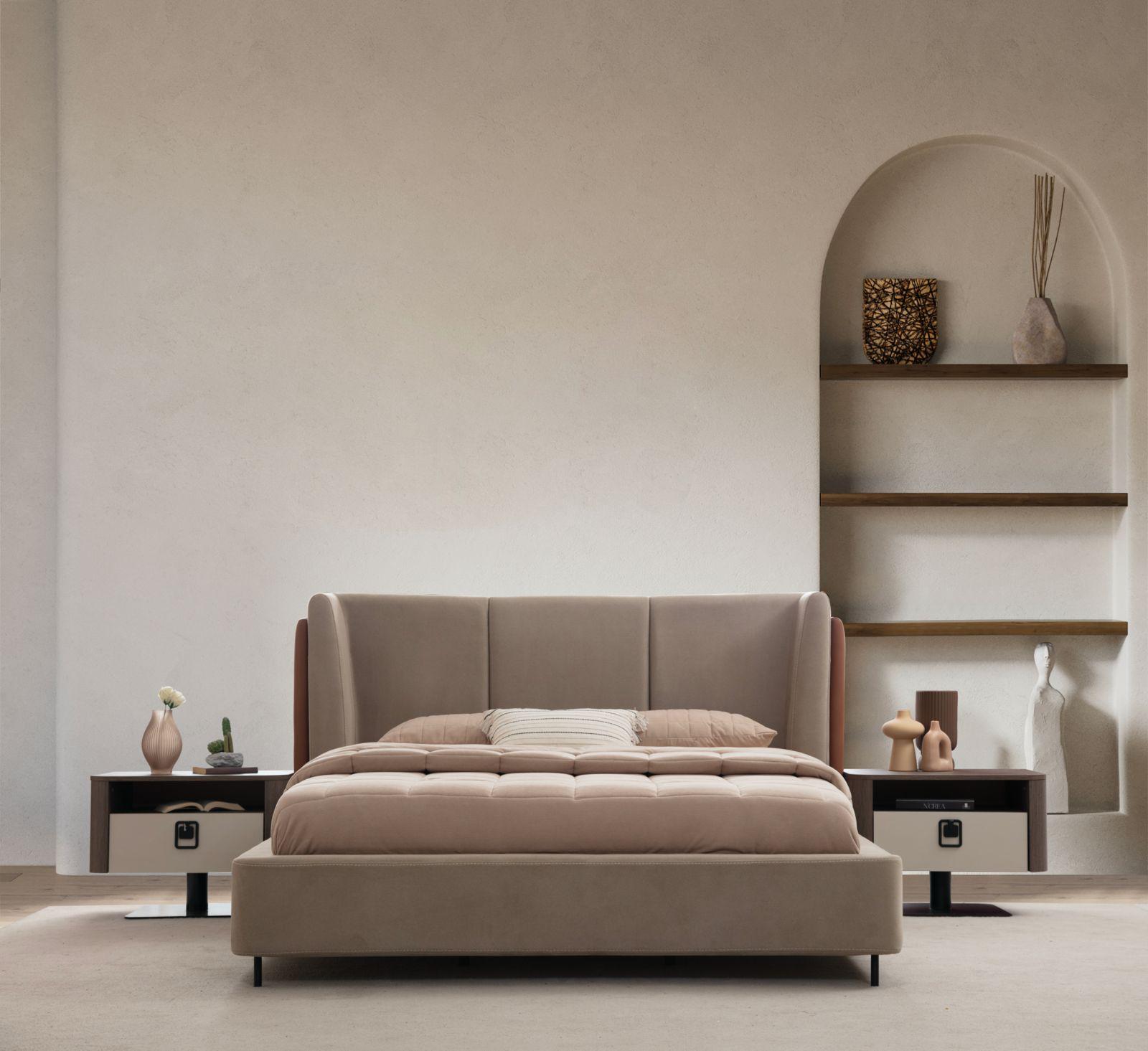 Schlafzimmer-Set Braun aus Holz mit Bett und Nachttischen