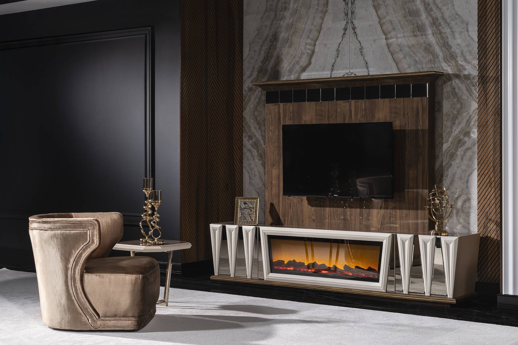 Moderner brauner Textil-Sessel aus Holz für elegantes Wohnen