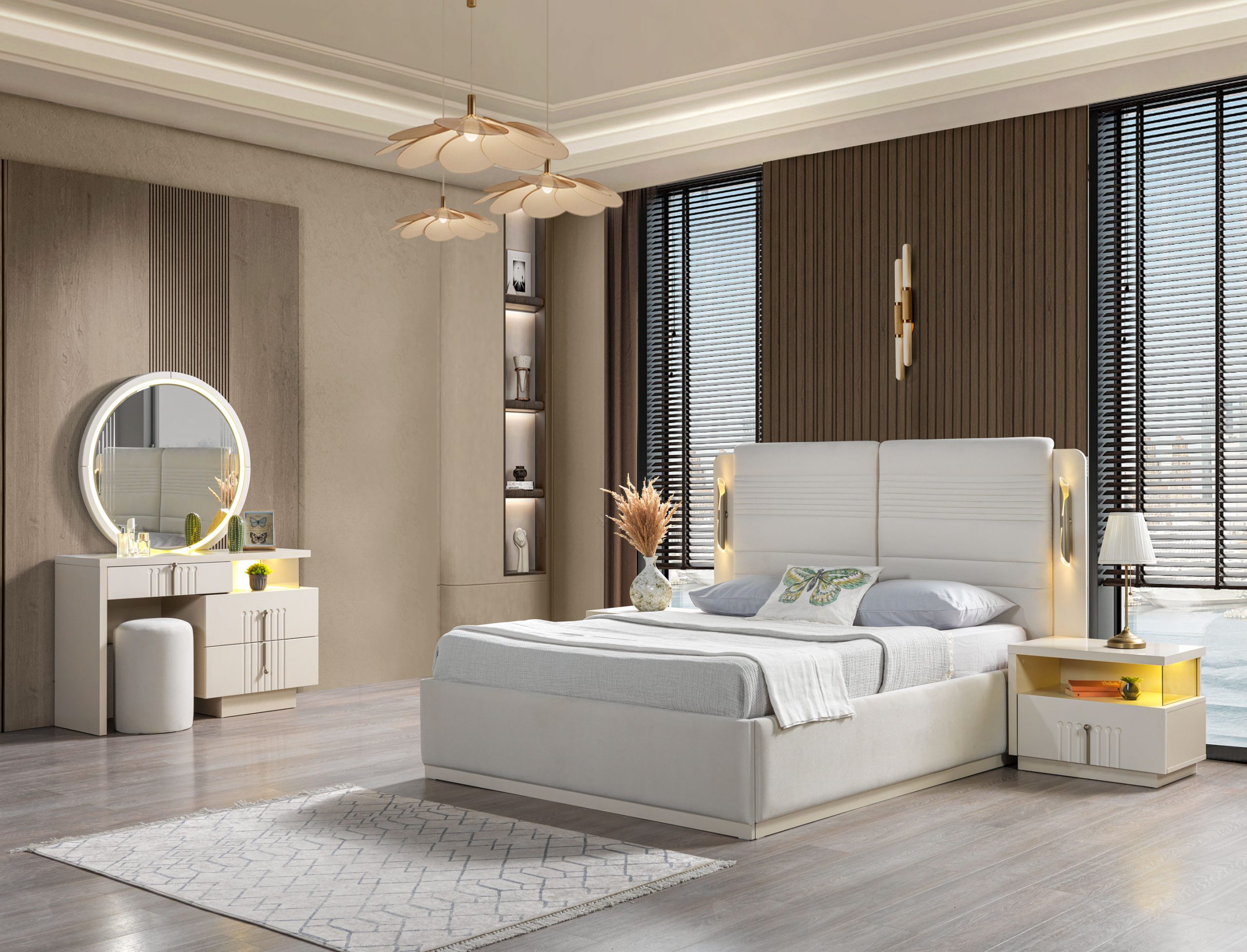 Polsterbett Schlafzimmer 2 Nachttische modern elegant 5tlg Set