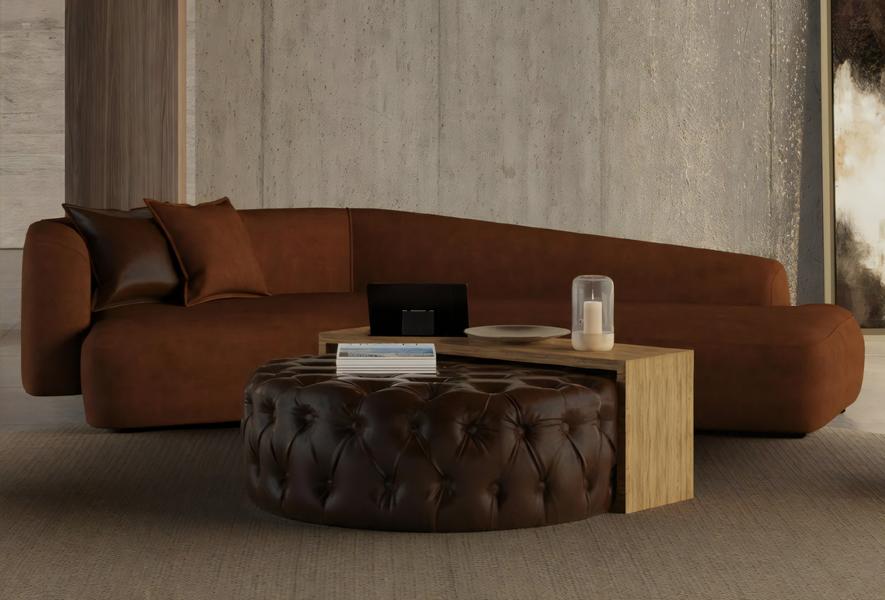 Wohnzimmerset Sofa Couchtisch und Hocker in modernem Design