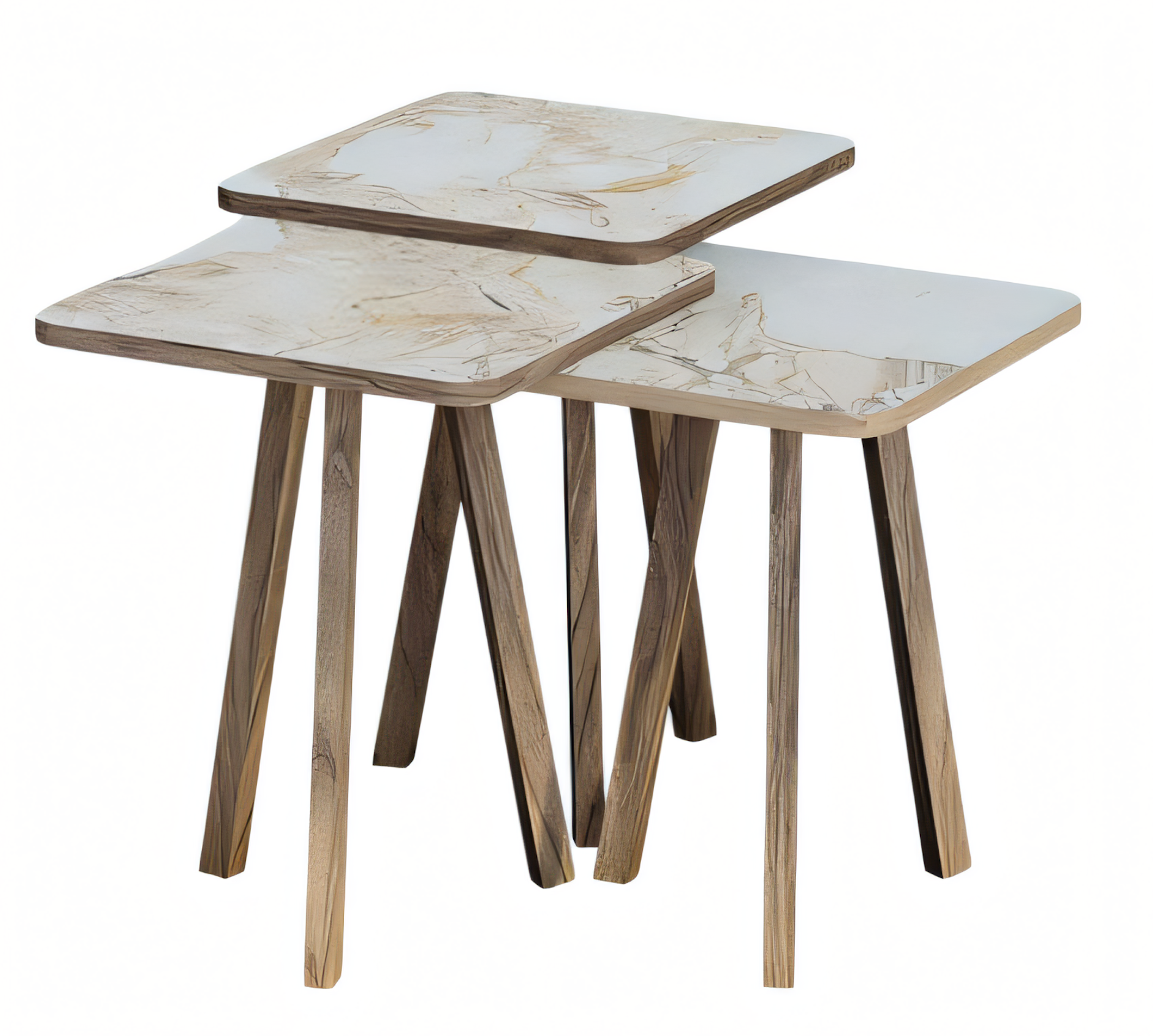 Couchtisch-Set aus Holz in Beige, eleganter moderner Stil