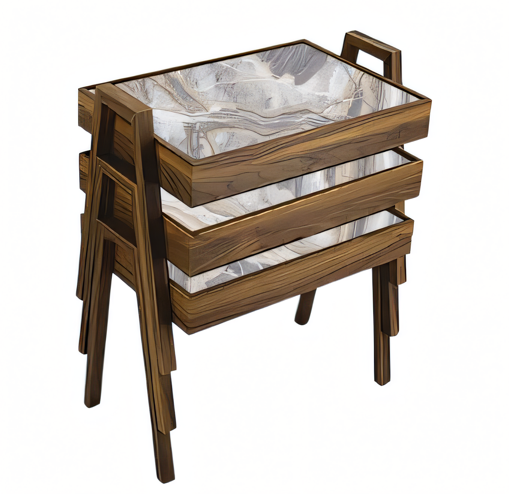 Elegantes graues Couchtisch-Set aus Holz im modernen Design