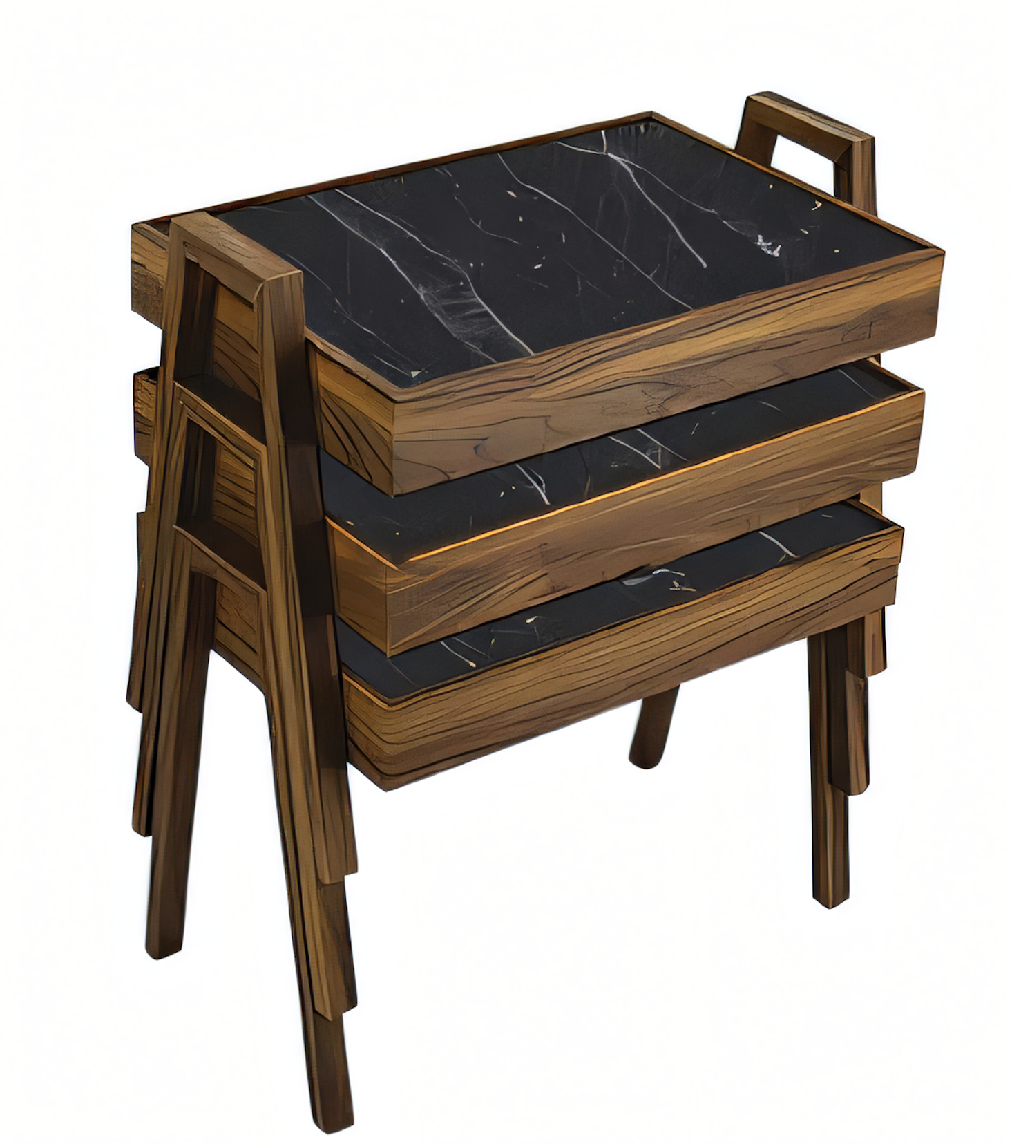 Elegantes schwarzes Couchtisch-Set aus Holz im modernen Design