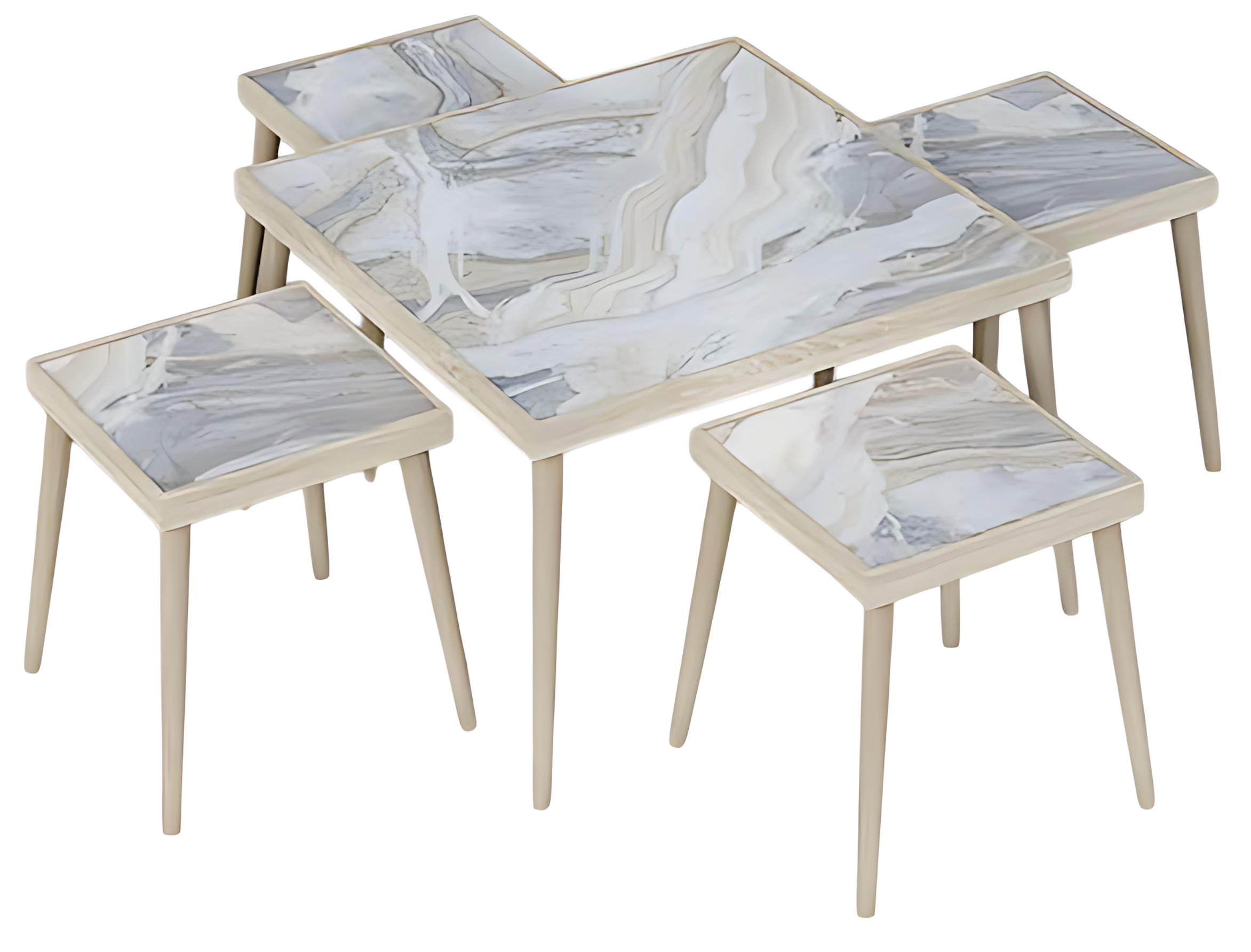 Wohnzimmer-Set aus Holz in lebendigen Mehrfarbtönen, modernes Design