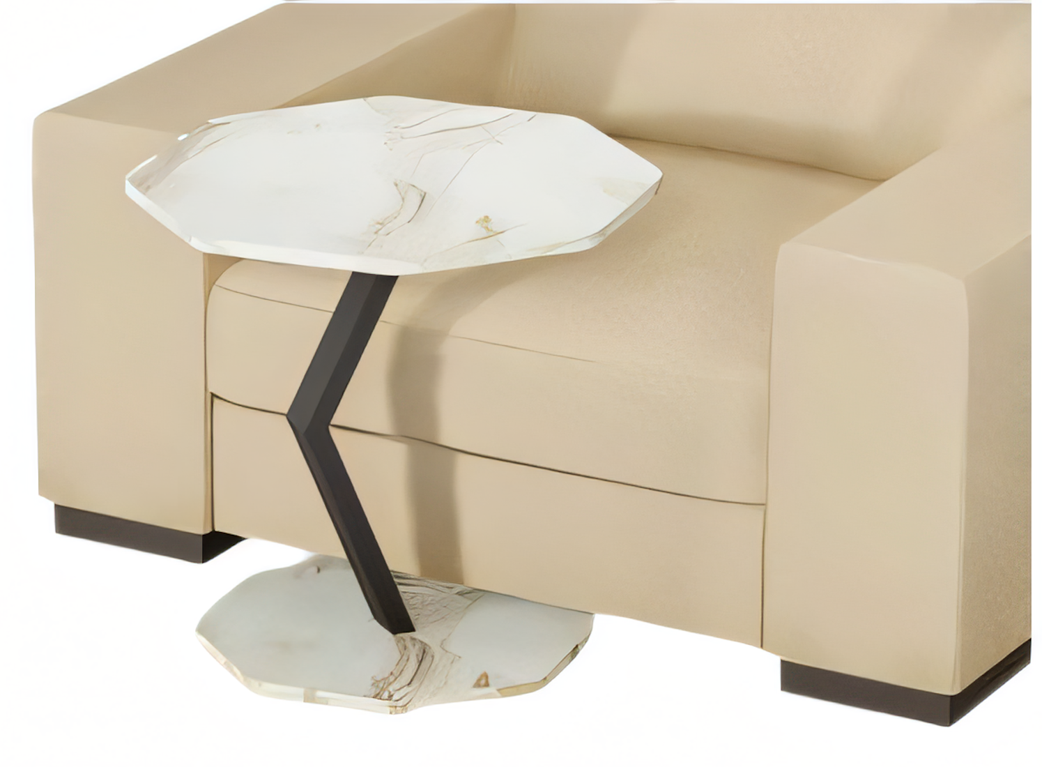 Moderner weißer Beistelltisch aus Holz und Edelstahl