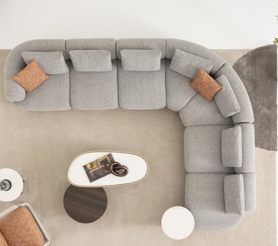 Moderner grauer Wohnzimmer Set aus Textil und Holz