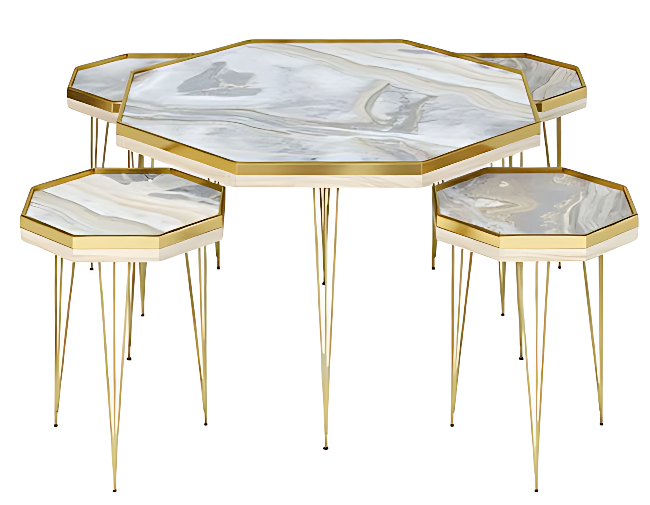 Wohnzimmer-Set Grau und Gold aus Edelstahl und MDF modern und elegant