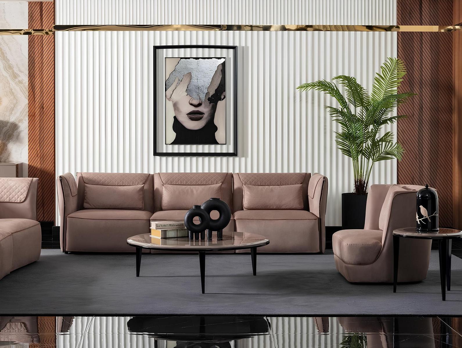 Modern beige Textilsofa und Sessel im Wohnzimmer Set