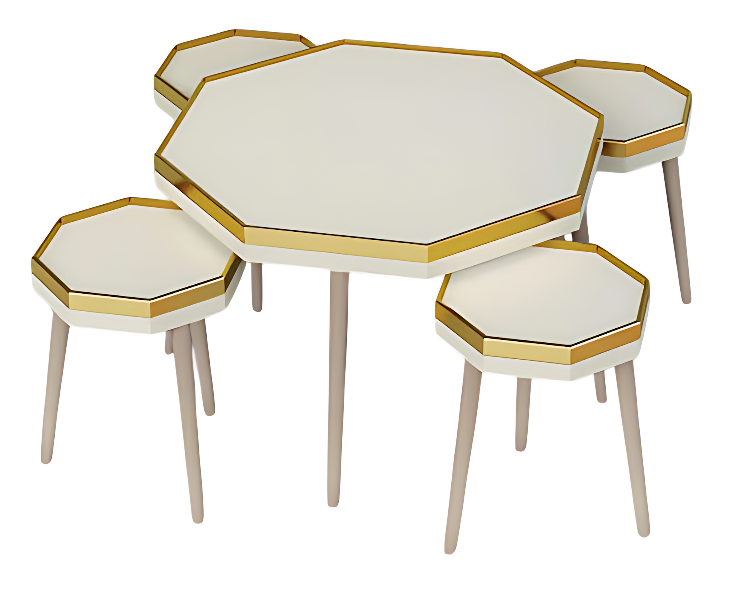 Elegantes weißes Wohnzimmer-Set aus Holz und Edelstahl