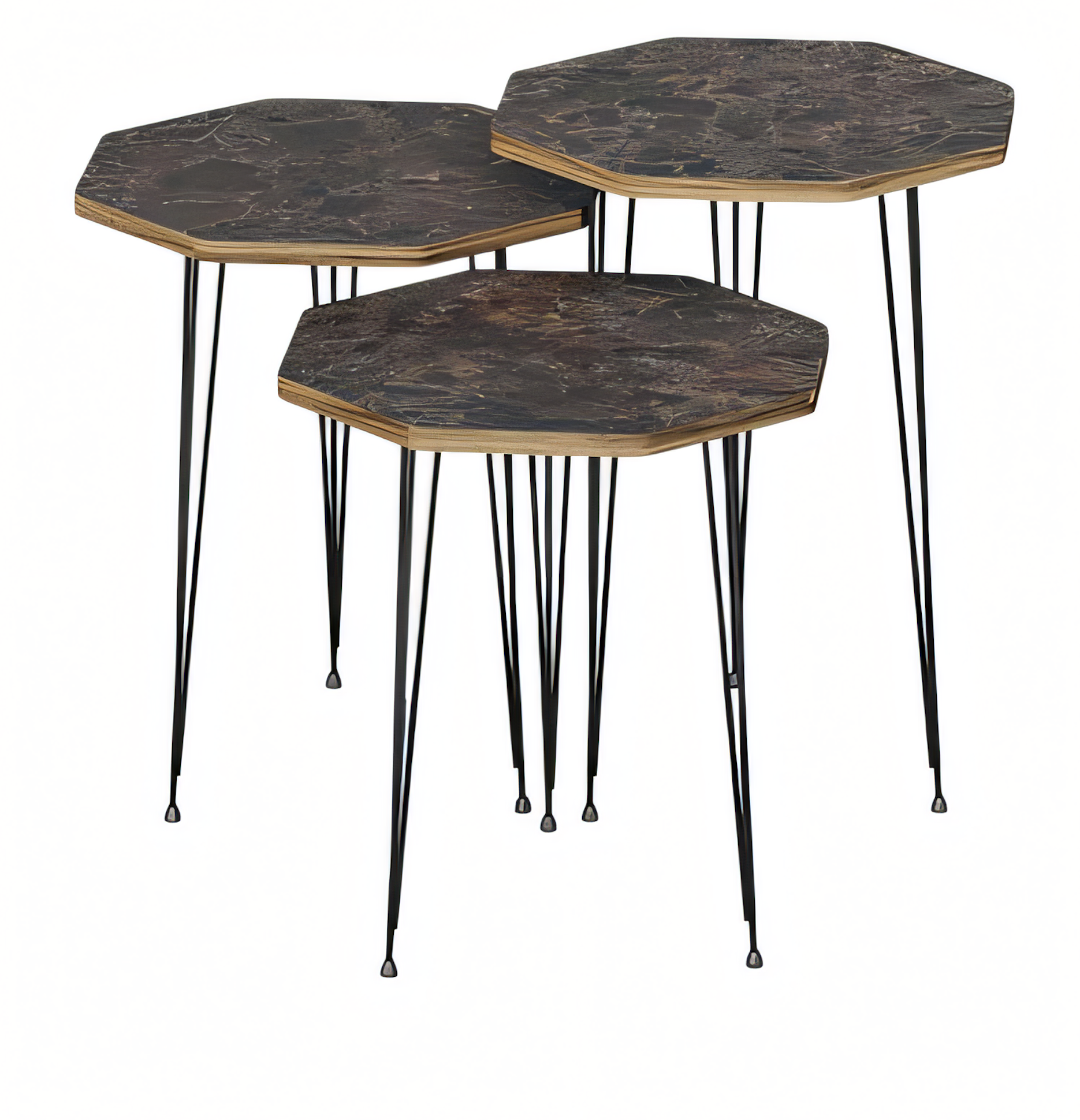 Elegantes braunes Couchtisch-Set aus Holz und Metall