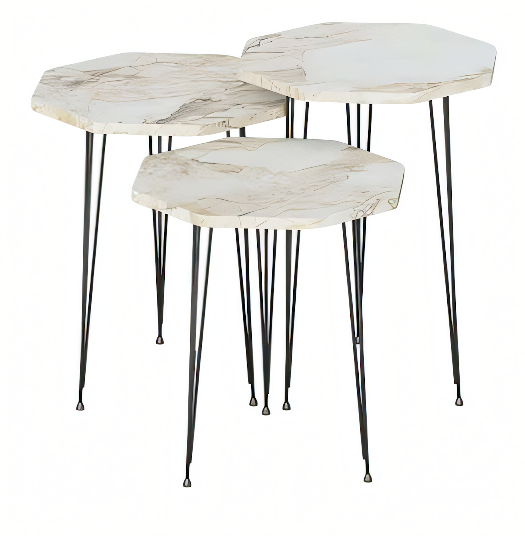 Elegantes Beiges Couchtisch-Set aus Holz und Metall