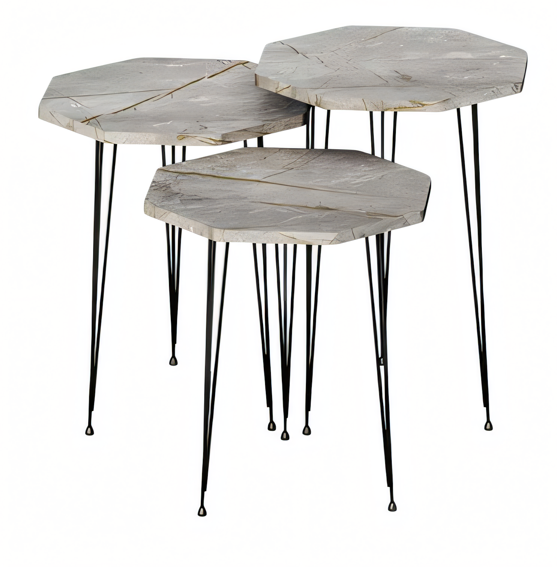 Elegantes graues Couchtisch-Set aus Holz und Metall