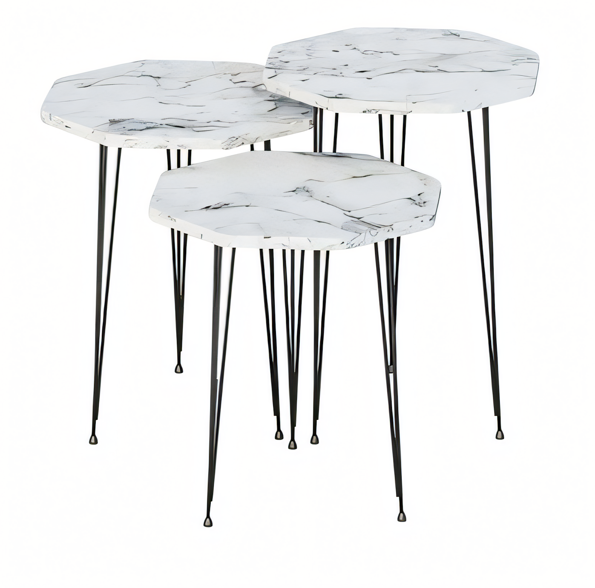 Elegantes weißes Couchtisch-Set aus Holz und Metall im