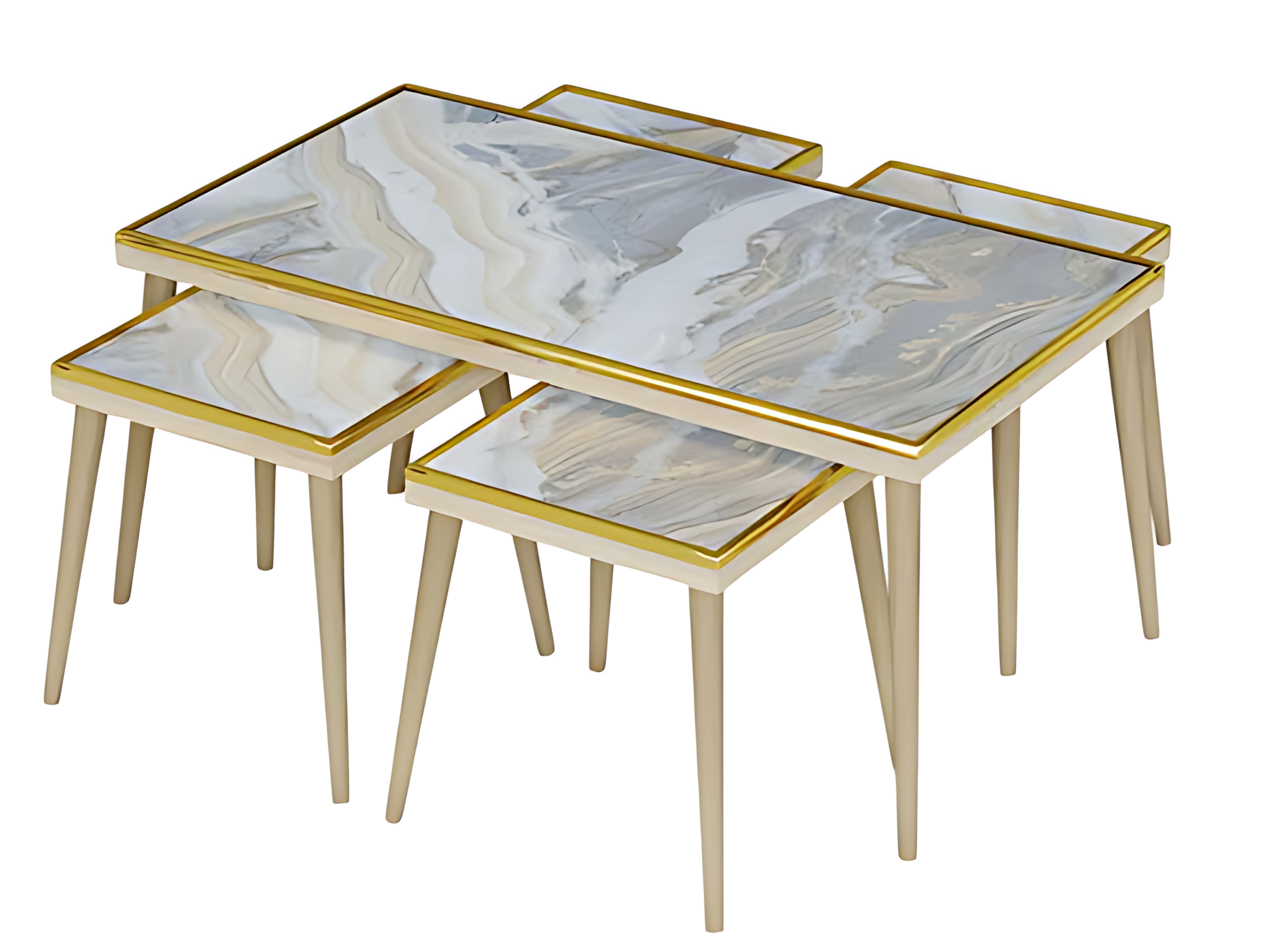 Wohnzimmer-Set aus Holz und Edelstahl in buntem Design