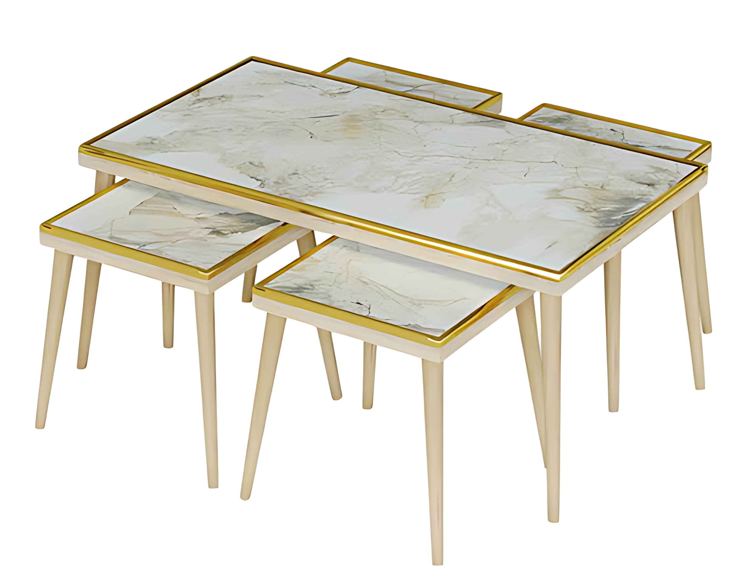 Elegantes weißes Wohnzimmer-Set aus Holz und Edelstahl im modernen