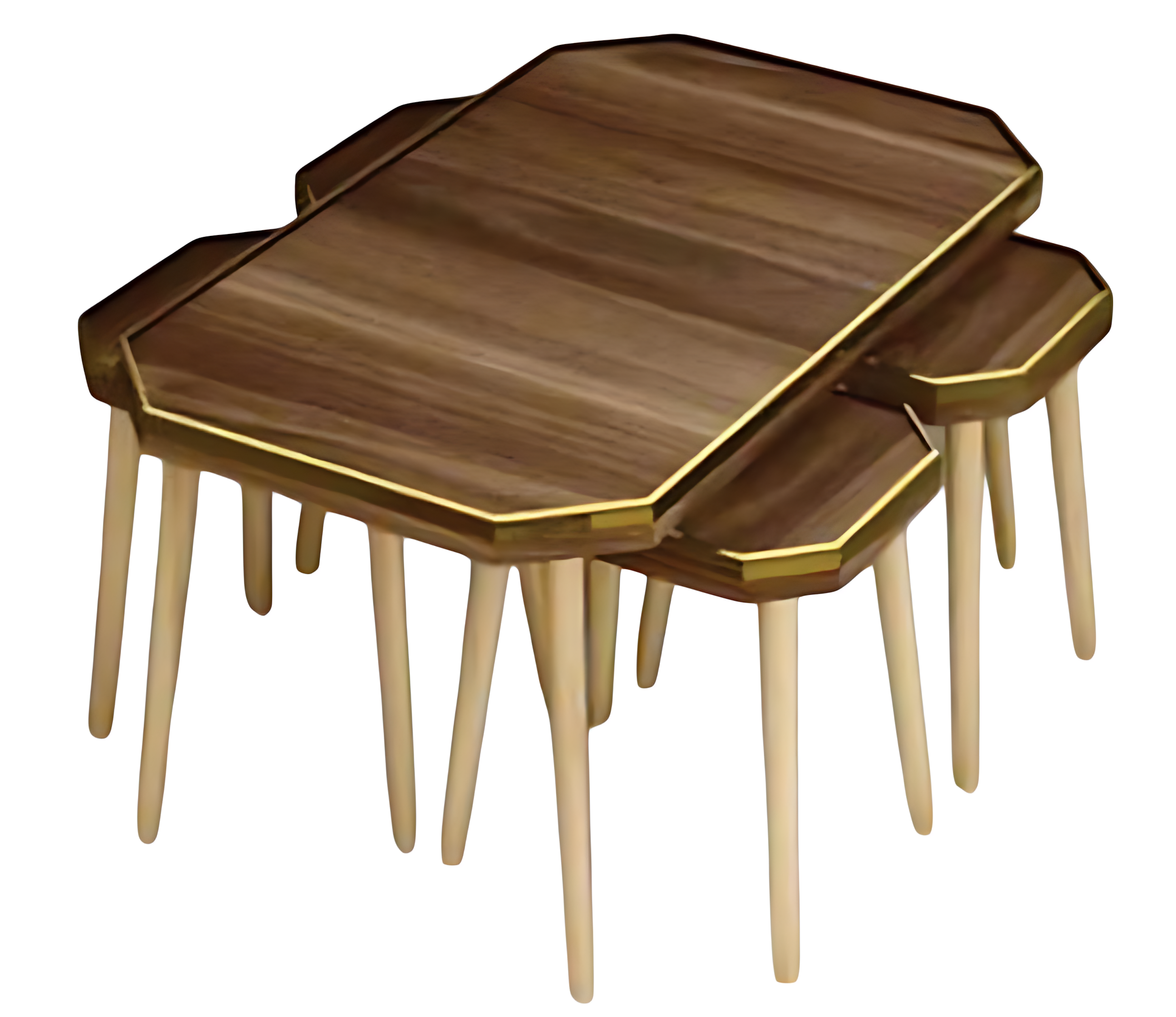 Elegantes Wohnzimmer-Set aus Holz in Braun mit Goldakzenten