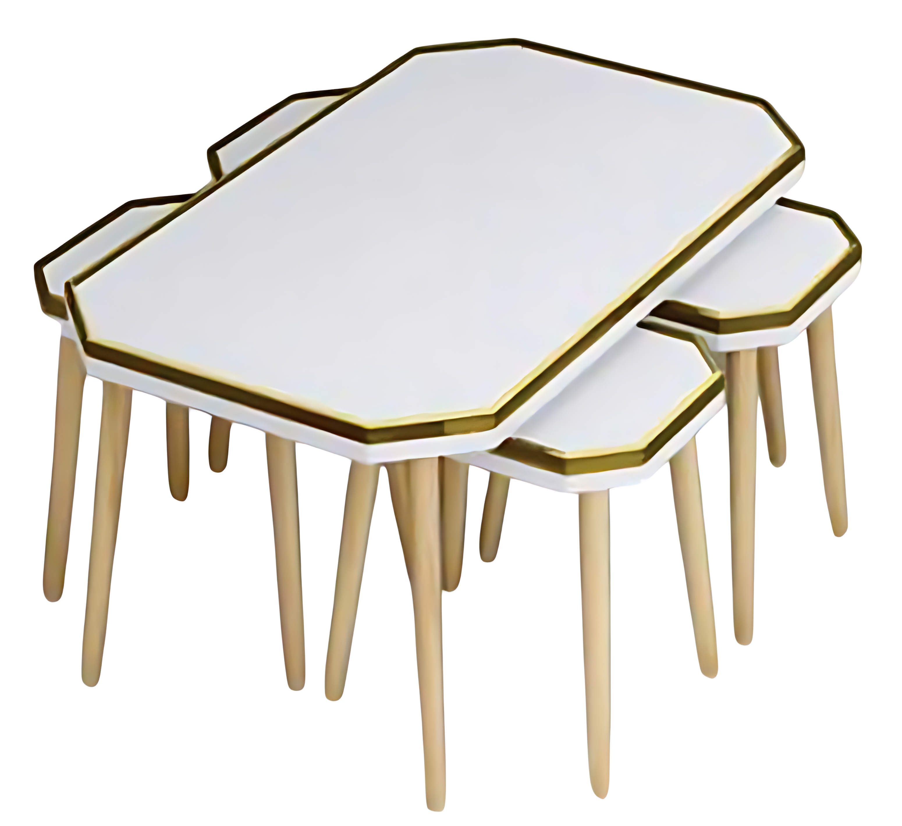 Elegantes weißes Wohnzimmer-Set aus Holz und Edelstahl