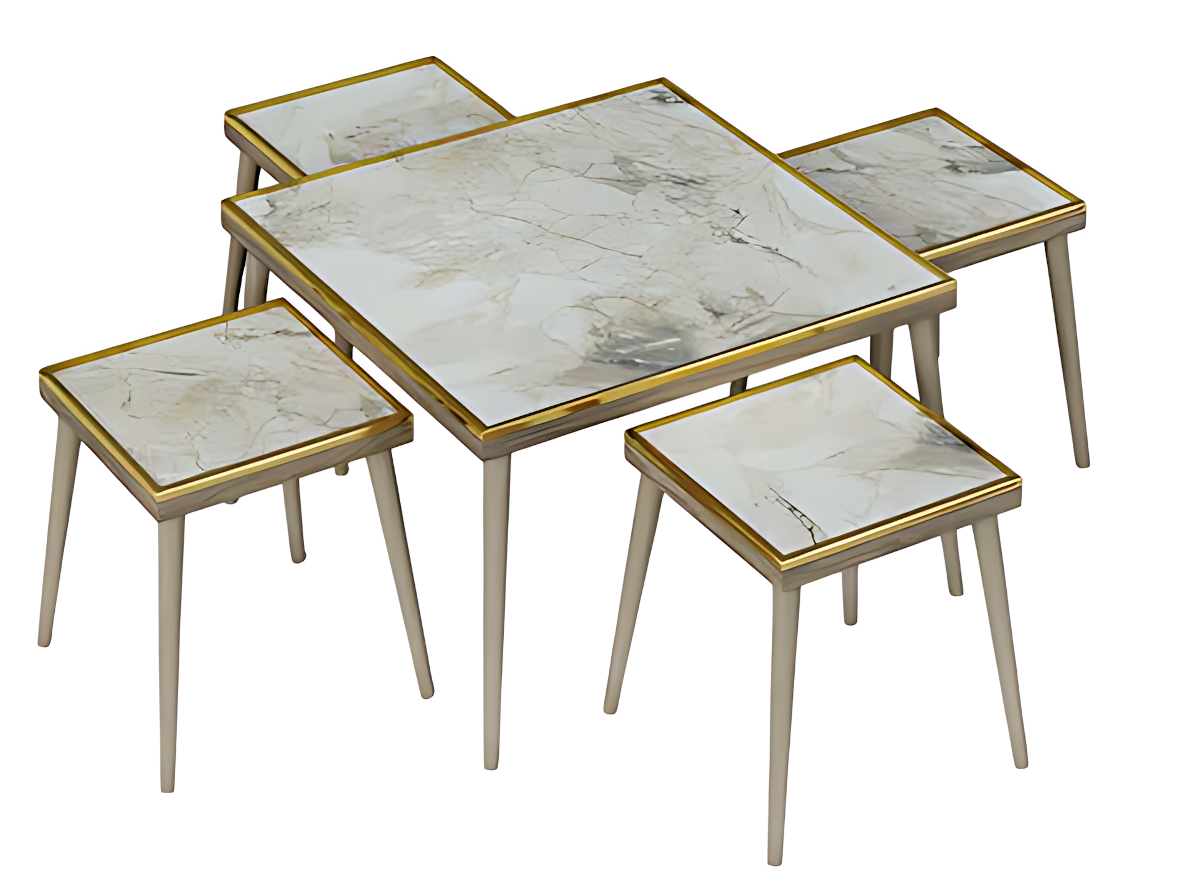 Elegantes Wohnzimmer-Set in Beige aus Holz und Edelstahl