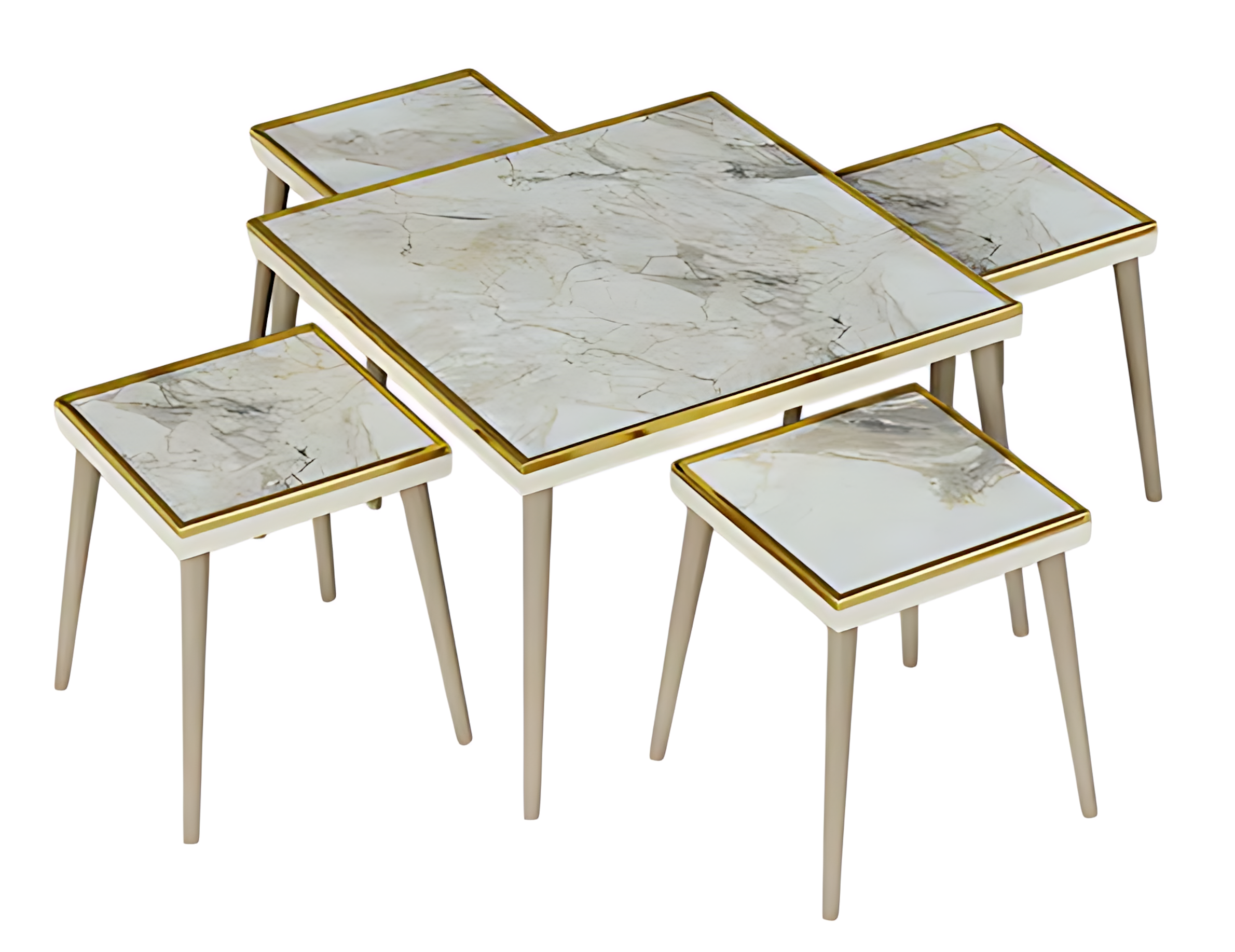 Elegantes Wohnzimmer-Set aus Holz in Beige mit Goldakzenten