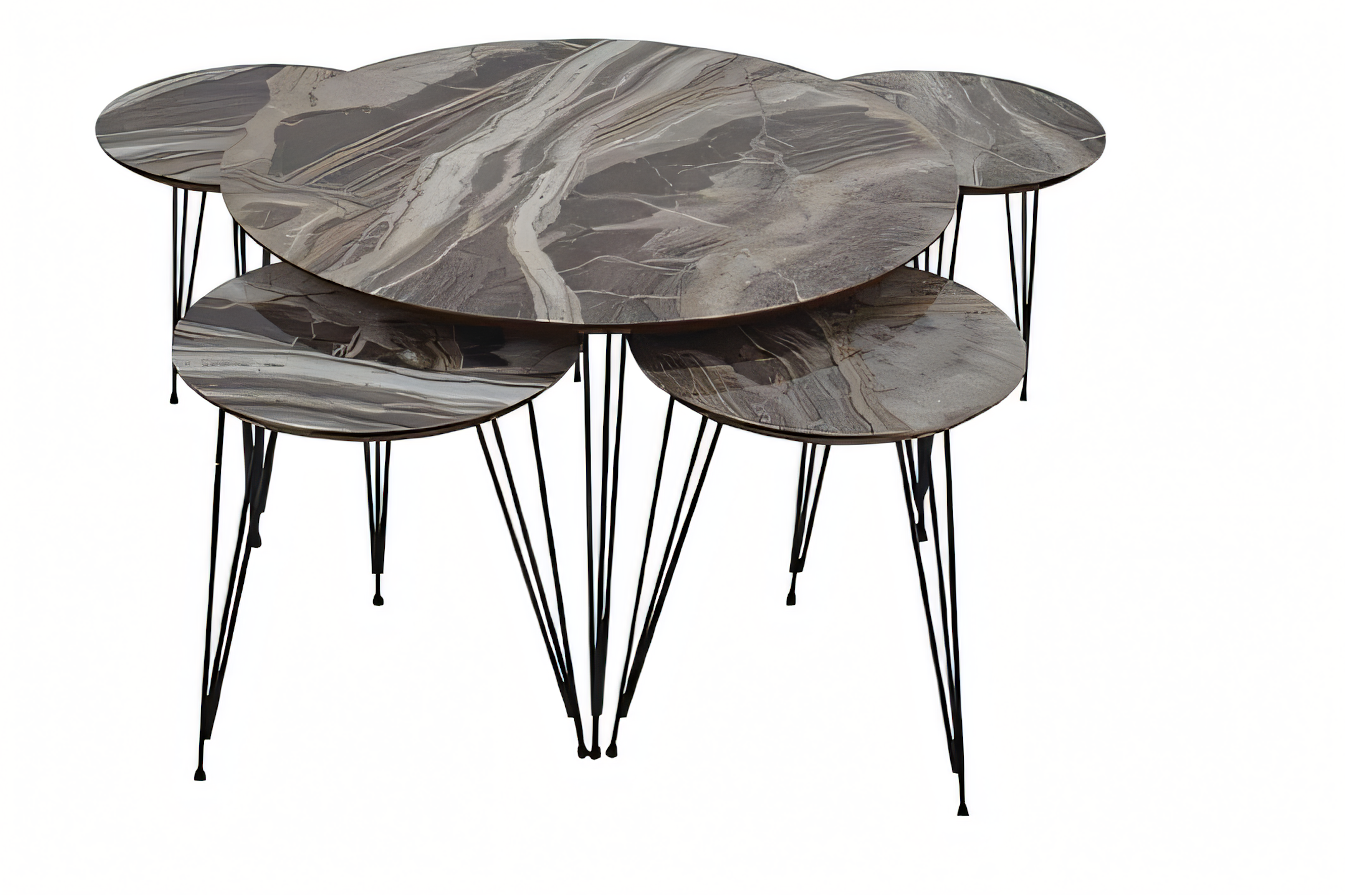 Grauer Holz Couchtisch mit modernem Design und Beistelltischen