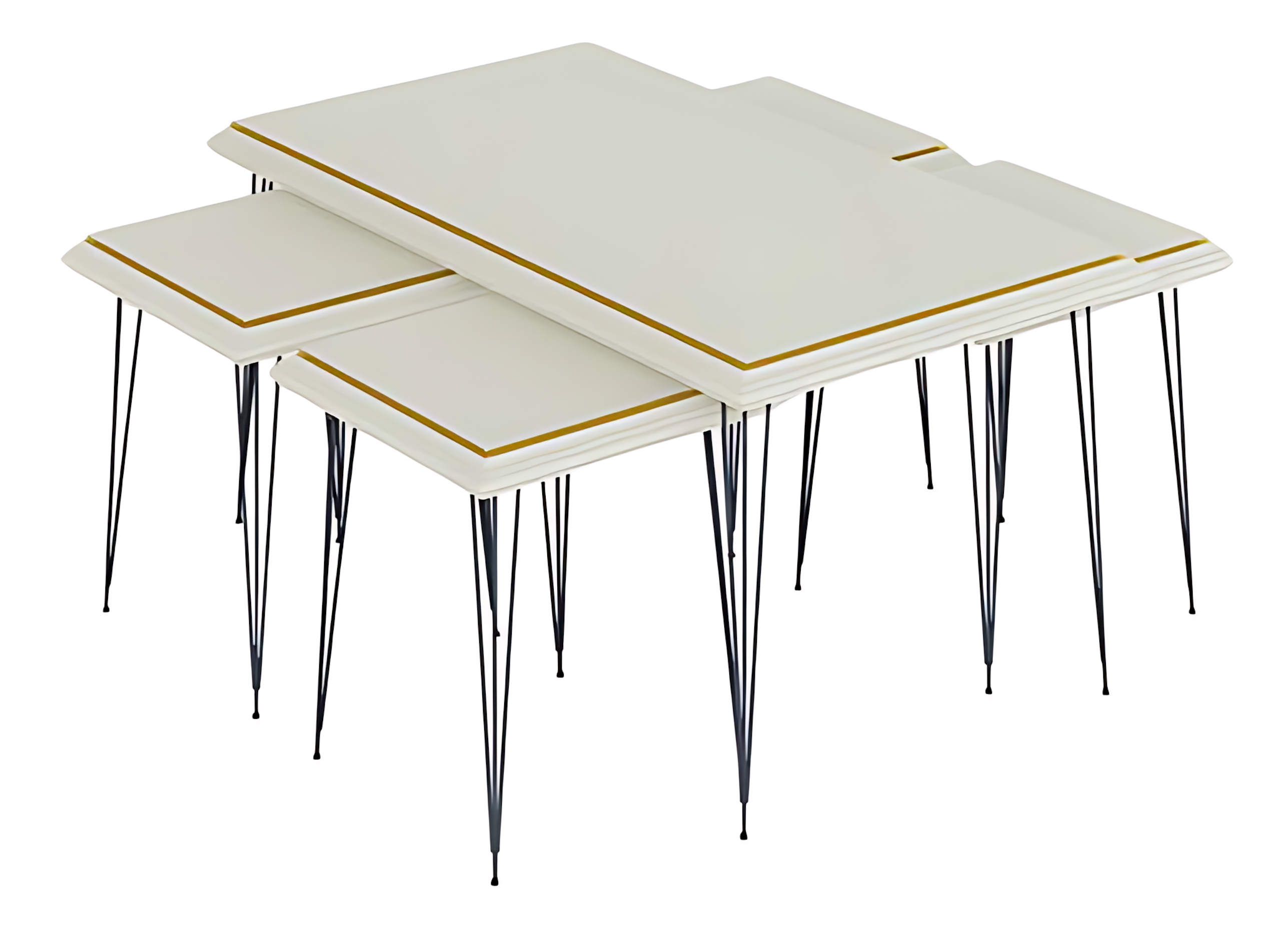 Weißer moderner Couchtisch mit Beistelltischen aus MDF und Edelstahl