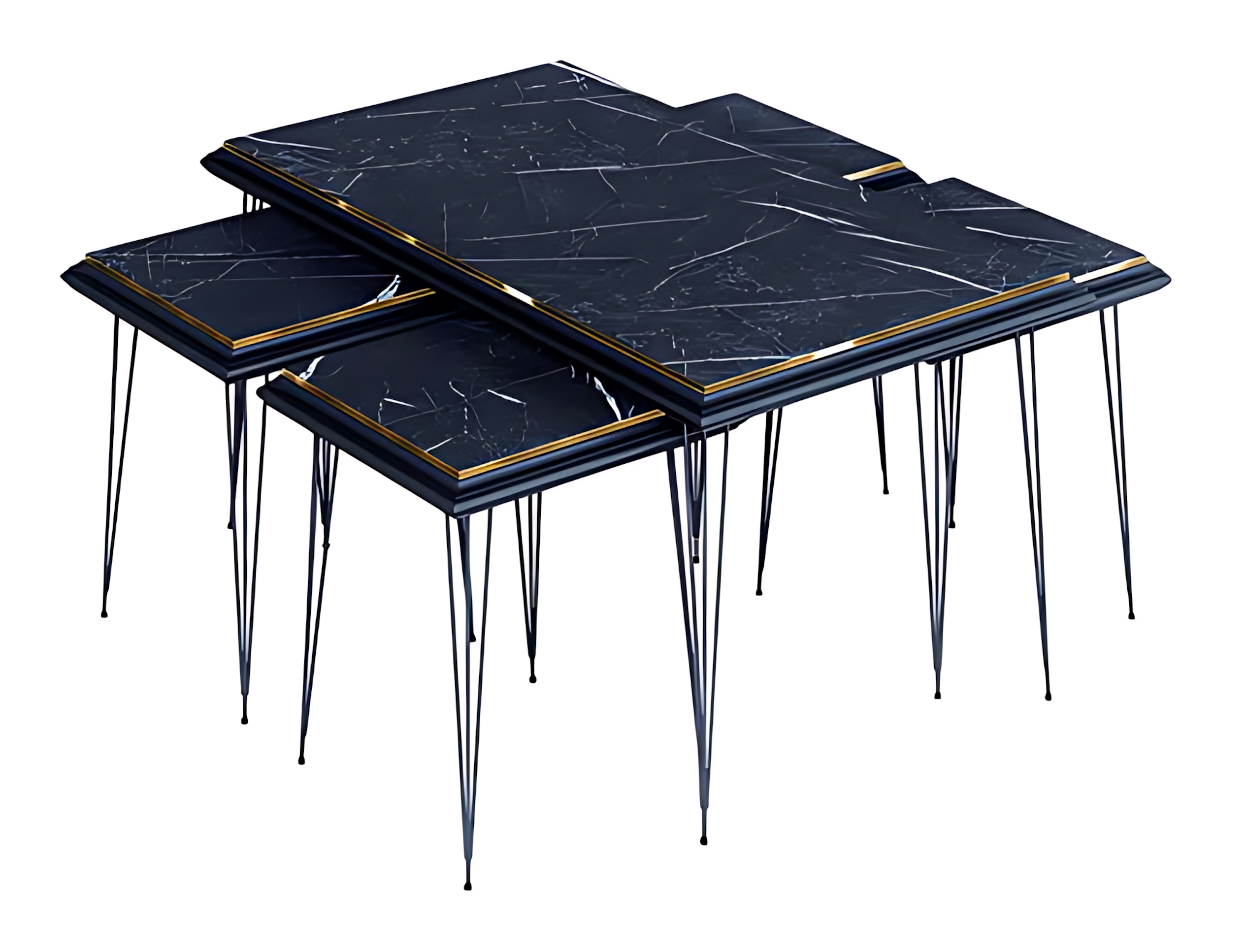 Schwarzer moderner Couchtisch mit Beistelltischen aus MDF