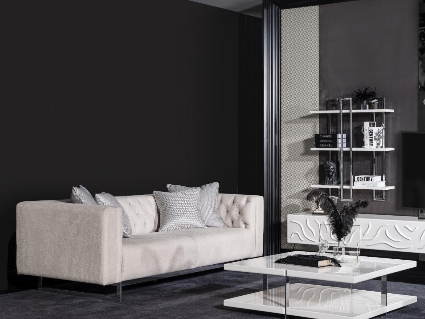 Beige Holz Textil Sofa und Couchtisch Set modern