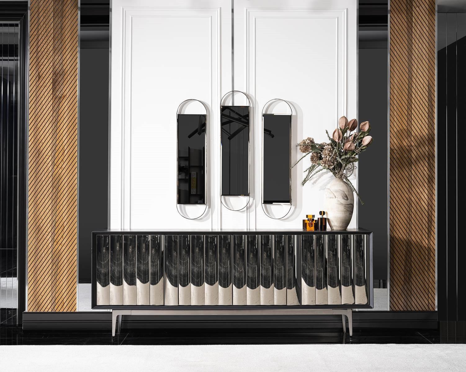 Schwarzes modernes Sideboard aus Holz und Glas