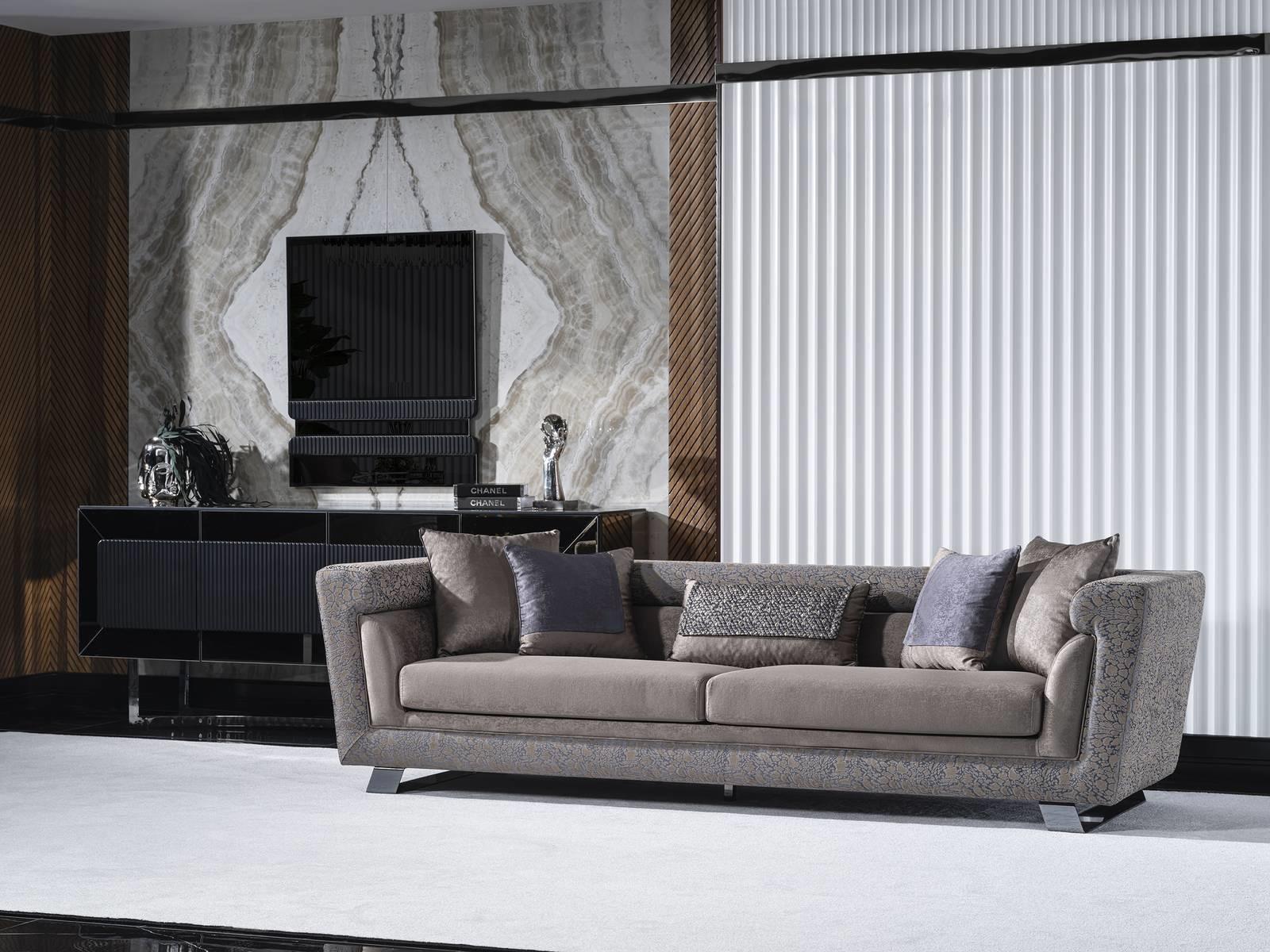 Graues 4-Sitzer-Sofa aus Holz und Textil modernes Design
