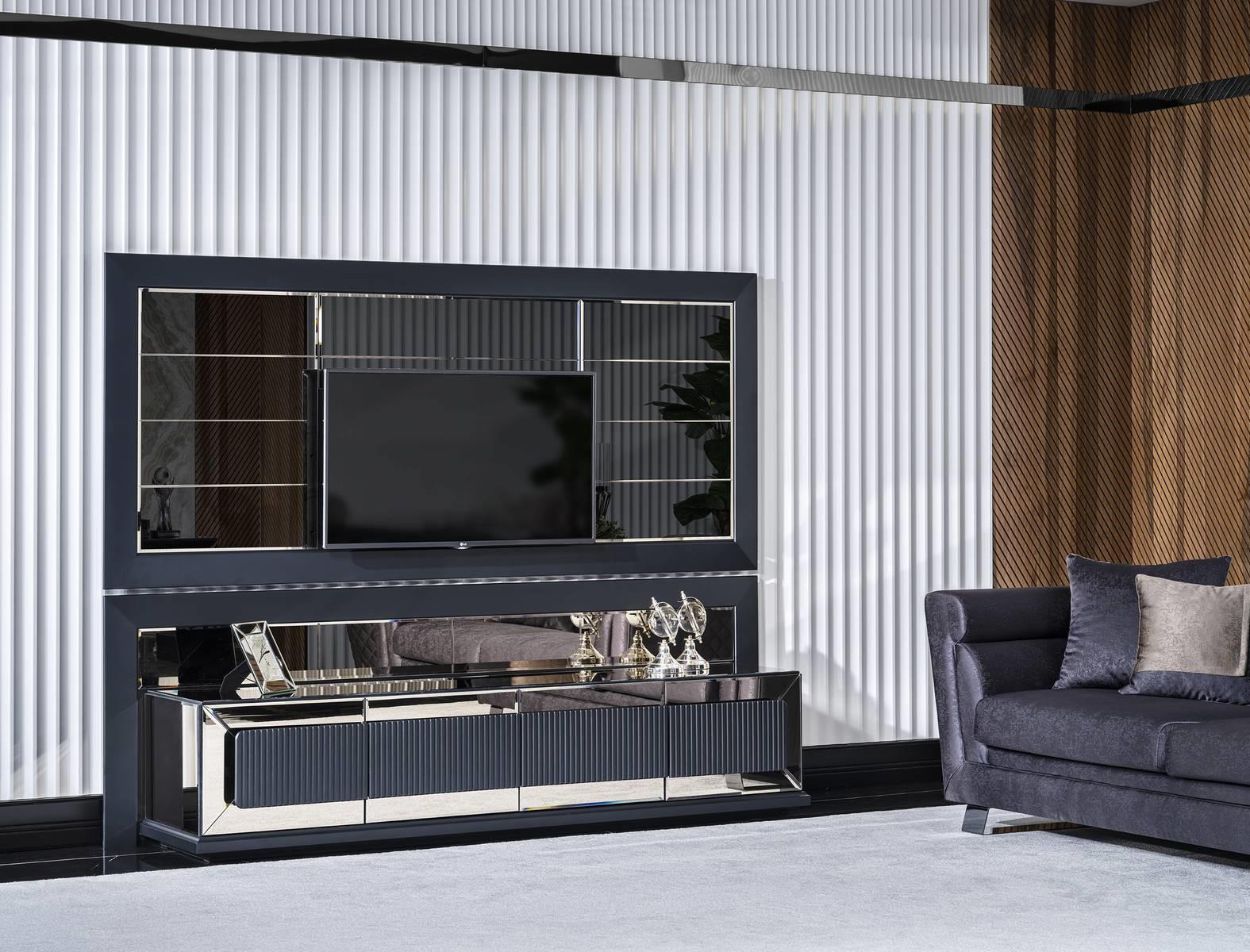 Modernes Grau Holz TV-Set mit Schrank und Panel