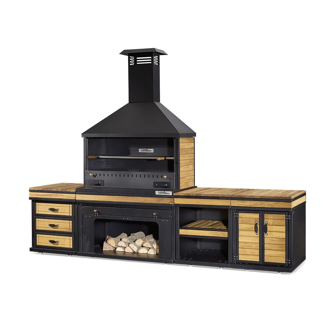 Elegante Außenküche in Schwarz aus Holz und Edelstahl