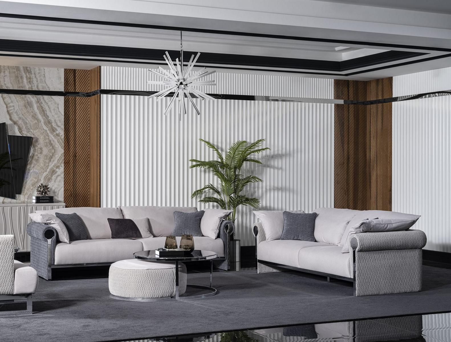 Grau Textil-Sofagarnitur 4+3 Sitzer modern Wohnzimmer Set