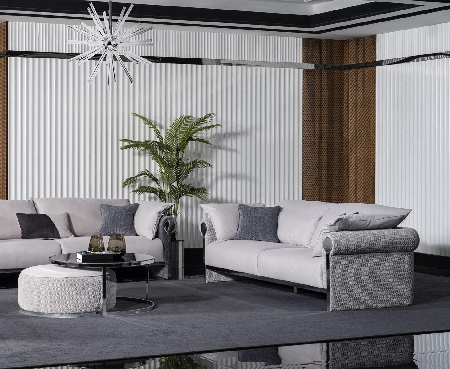 Grau Textil-Holz 4-Sitzer Sofa mit Metall-Couchtisch Modernes