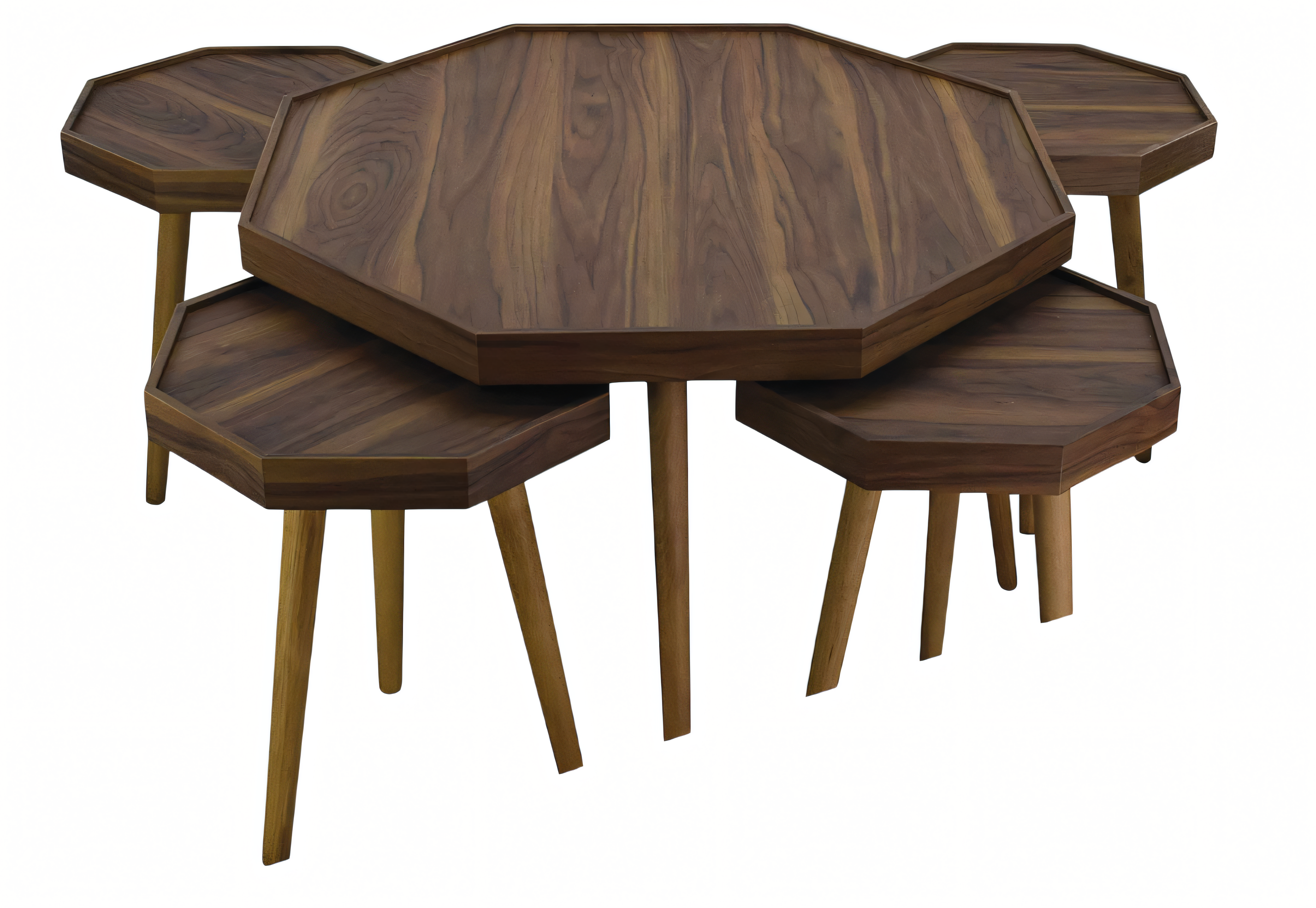 Eleganter brauner Holztischset mit Couchtisch und Beistelltischen