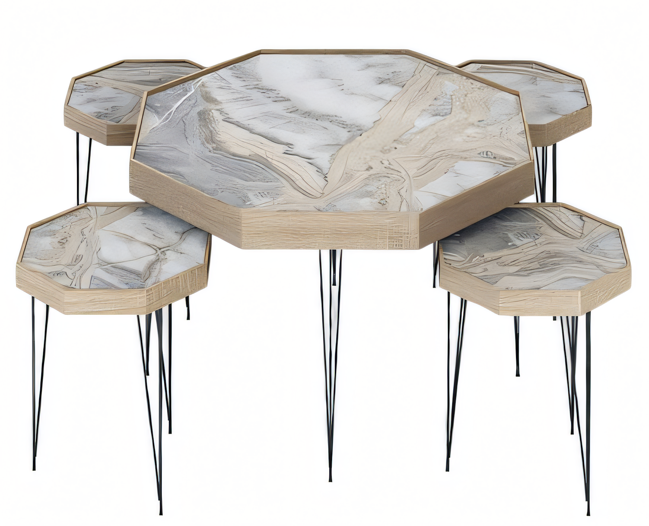 Beige Holz Couchtisch und Beistelltische modern elegantes Set