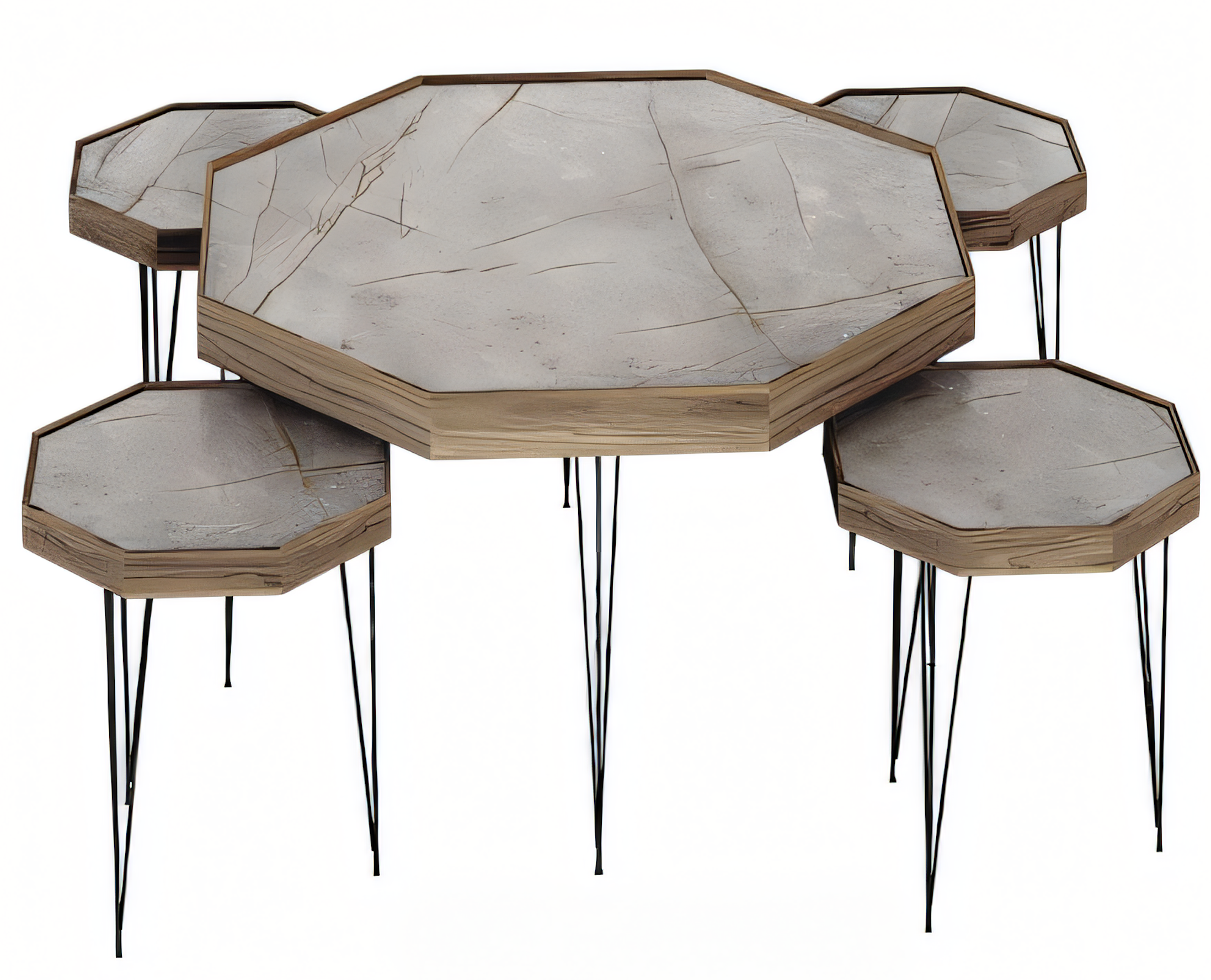 Elegantes graues Holz Couchtisch-Set mit Beistelltischen in modernem